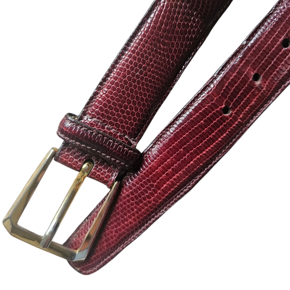 TRAFALGAR exotic leather varanus lizard Men's Burgundy‎ dark cherry Leather Belt